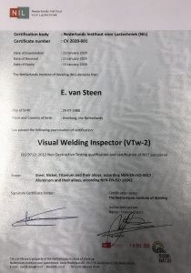 certificaat visual welding inspector 2020